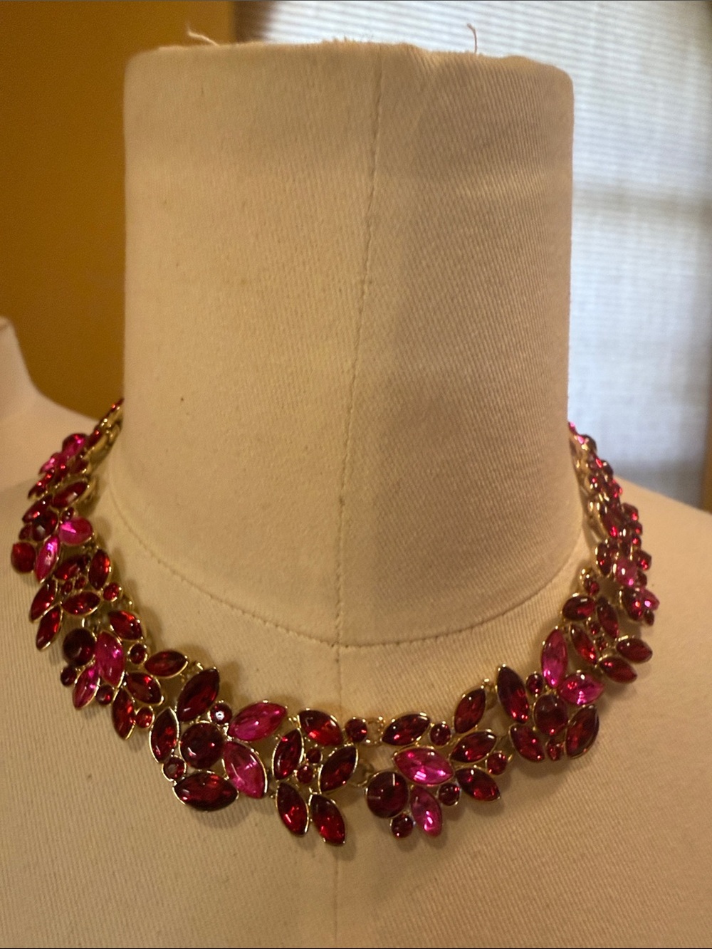J. Crew Factory Hot Pink Leaf Crystal Necklace